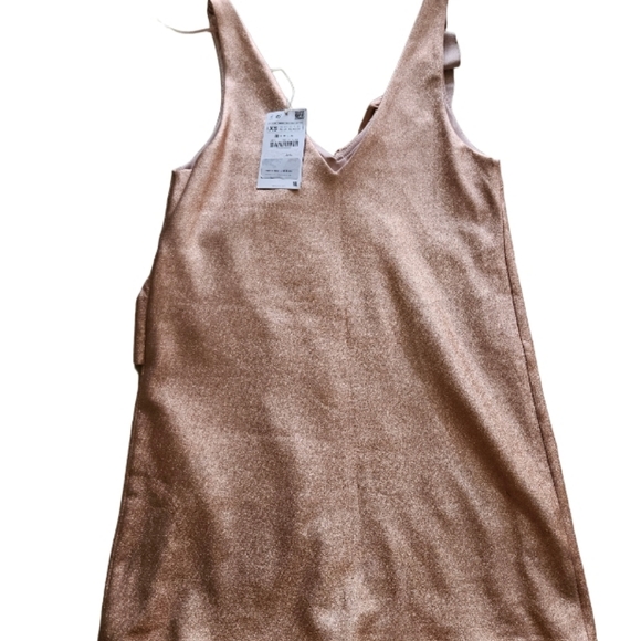 NWT Zara Metallic Rose Gold Mini Foux Leather Dress - Picture 8 of 11